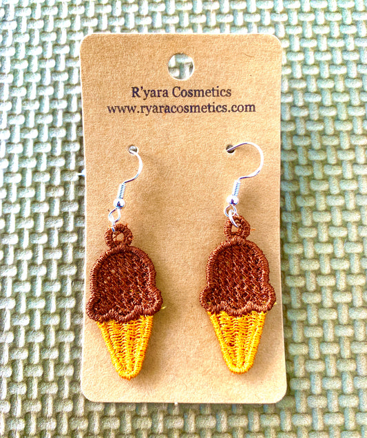 Ice Cream Cone Embroidered Earrings